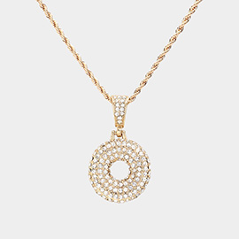 -O- Rhinestone Initial Monogram Pendant Brass Chain Necklace