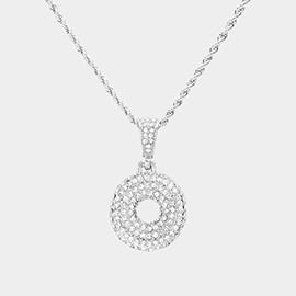 -O- Rhinestone Initial Monogram Pendant Brass Chain Necklace