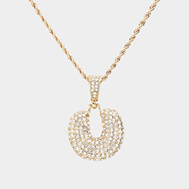 -U- Rhinestone Initial Monogram Pendant Brass Chain Necklace