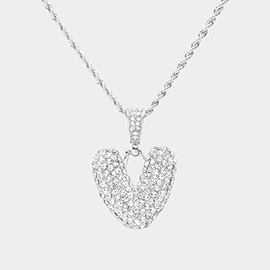-V- Rhinestone Initial Monogram Pendant Brass Chain Necklace