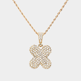 -X- Rhinestone Initial Monogram Pendant Brass Chain Necklace