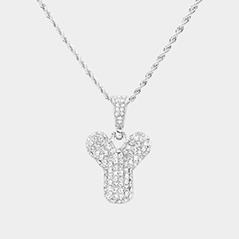 -Y- Rhinestone Initial Monogram Pendant Brass Chain Necklace