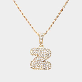 -Z- Rhinestone Initial Monogram Pendant Brass Chain Necklace