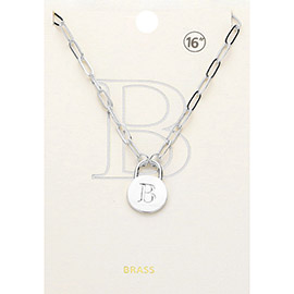 -B- Brass Metal Initial Monogram Lock Pendant Necklace