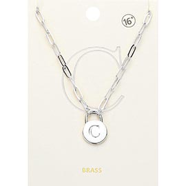-C- Brass Metal Initial Monogram Lock Pendant Necklace