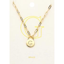 -G- Brass Metal Initial Monogram Lock Pendant Necklace