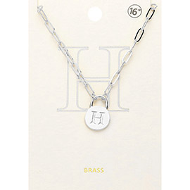 -H- Brass Metal Initial Monogram Lock Pendant Necklace