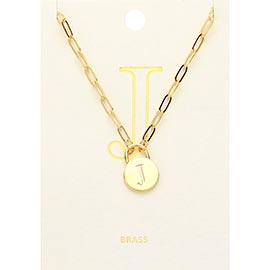-J- Brass Metal Initial Monogram Lock Pendant Necklace
