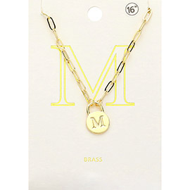 -M- Brass Metal Initial Monogram Lock Pendant Necklace