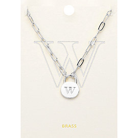 -W- Brass Metal Initial Monogram Lock Pendant Necklace
