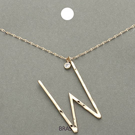 -W- Initial Monogram Brass Metal Pendant Necklace