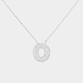 -O- White Gold Dipped CZ Initial Monogram Pendant Necklace