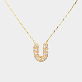 -U- Gold Dipped CZ Initial Monogram Pendant Necklace