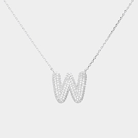 -W- White Gold Dipped CZ Initial Monogram Pendant Necklace