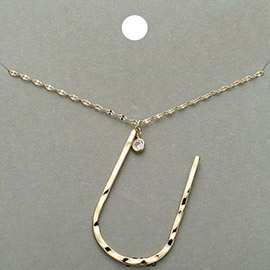 -U- Initial Monogram Brass Metal Pendant Necklace