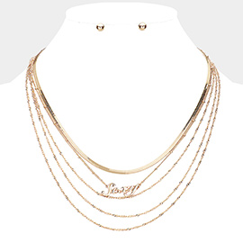 Sexy Pendant Multi Layered Metal Chain Bib Message Necklace