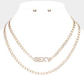 2PCS - SEXY Rhinestone Embellished Pendant Message Necklaces