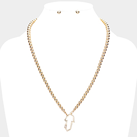 Rhinestone Embellished Hamsa Hand Pendant Necklace