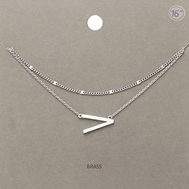 -V- Initial Monogram Brass Metal Necklace