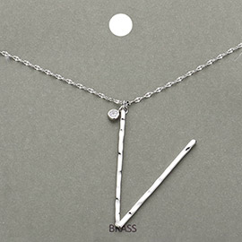 -V- Initial Monogram Brass Metal Pendant Necklace