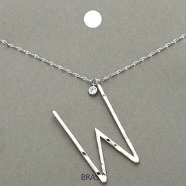 -W- Initial Monogram Brass Metal Pendant Necklace
