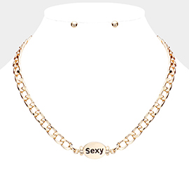SEXY Metal Oval Message Pendant Necklace