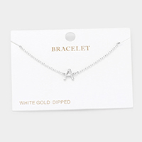 -A- White Gold Dipped Metal Initial Monogram Charm Bracelet