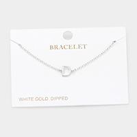 -D- White Gold Dipped Metal Initial Monogram Charm Bracelet