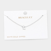 -L- White Gold Dipped Metal Initial Monogram Charm Bracelet