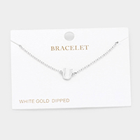 -U- White Gold Dipped Metal Initial Monogram Charm Bracelet