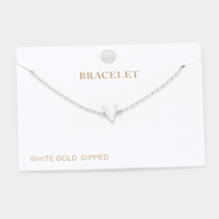 -V- White Gold Dipped Metal Initial Monogram Charm Bracelet