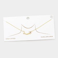 Gold Dipped CZ Fishbone Pendant Necklace