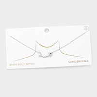 White Gold Dipped CZ Fishbone Pendant Necklace