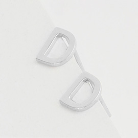 -D- White Gold Dipped Metal Initial Monogram Stud Earrings