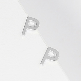 -P- White Gold Dipped Metal Initial Monogram Stud Earrings