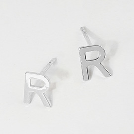-R- White Gold Dipped Metal Initial Monogram Stud Earrings