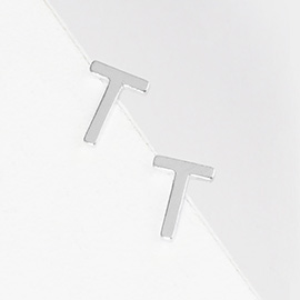 -T- White Gold Dipped Metal Initial Monogram Stud Earrings