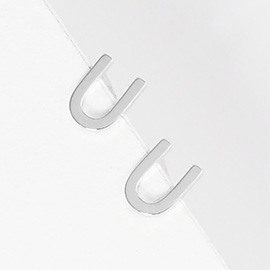 -U- White Gold Dipped Metal Initial Monogram Stud Earrings