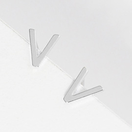 -V- White Gold Dipped Metal Initial Monogram Stud Earrings