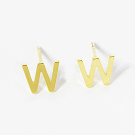 -W- Gold Dipped Metal Initial Monogram Stud Earrings