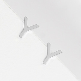 -Y- White Gold Dipped Metal Initial Monogram Stud Earrings