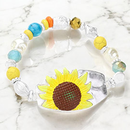 Sunflower Accented Multi Beaded Stretch Bracelet