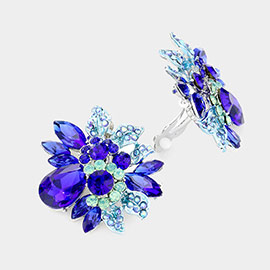 Floral Multi Stone Clip on Evening Earrings