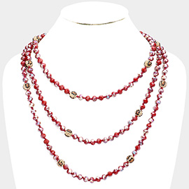 Leopard Pattern Shamballa Ball Accented Faceted Bead Long Necklace