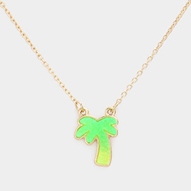Druzy Palm Tree Pendant Necklace