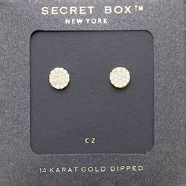Secret Box _ 14K Gold Dipped CZ Round Stud Earrings