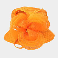 Embellished Rhinestone Feather Mesh Dressy Hat