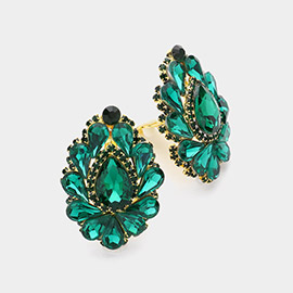 Teardrop Crystal Cluster Evening Clip On Earrings