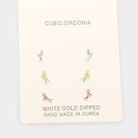 3Pairs - Gold Dipped CZ Scissors Stud Earrings