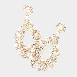 Pearl Detail Rhinestone Open Teardrop Evening Earrings